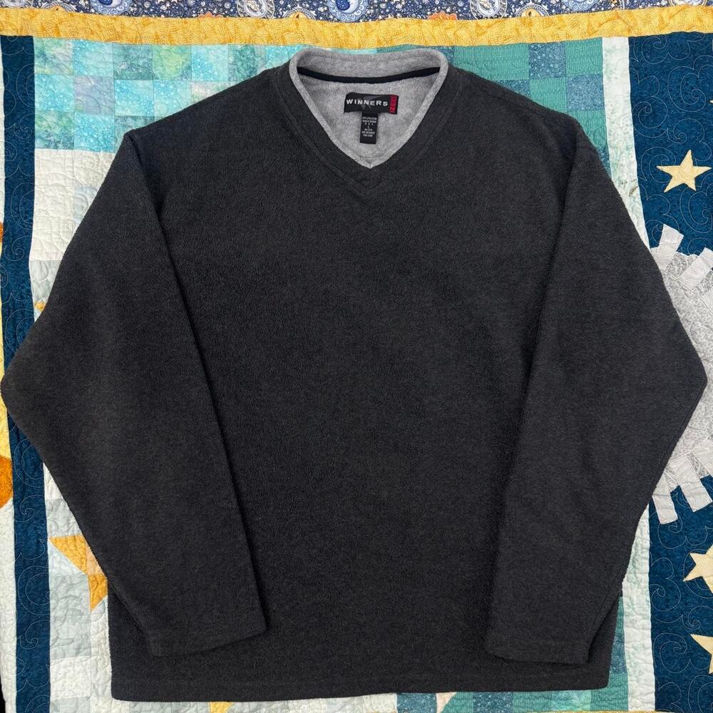 Winners Tech Graphite Grey Artic Fleece Sweater with Swoop Collar Mini V-neck